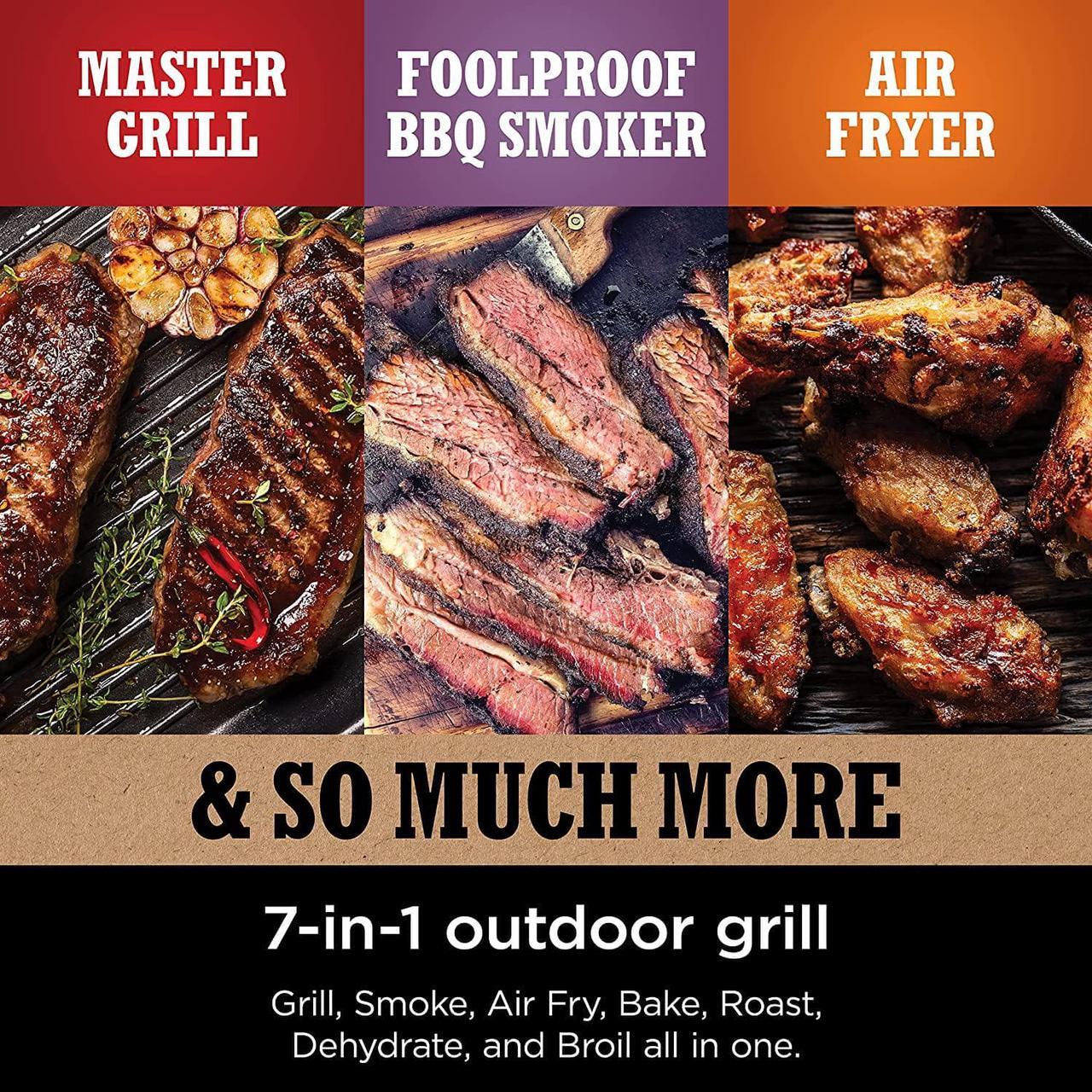 Alt view image 5 of 7 - Ninja Woodfire Pro Outdoor Grill & Smoker with Built-In Thermometer, 7-in-1 Master Grill, BBQ Smoker, Air Fryer, Bake, Roast, Dehydrate, Broil, Ninja Woodfire Pellets, Portable, Electric, Grey