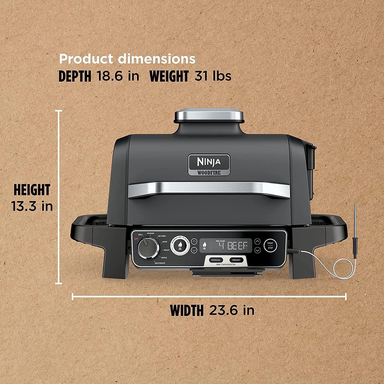 Alt view image 7 of 7 - Ninja Woodfire Pro Outdoor Grill & Smoker with Built-In Thermometer, 7-in-1 Master Grill, BBQ Smoker, Air Fryer, Bake, Roast, Dehydrate, Broil, Ninja Woodfire Pellets, Portable, Electric, Grey