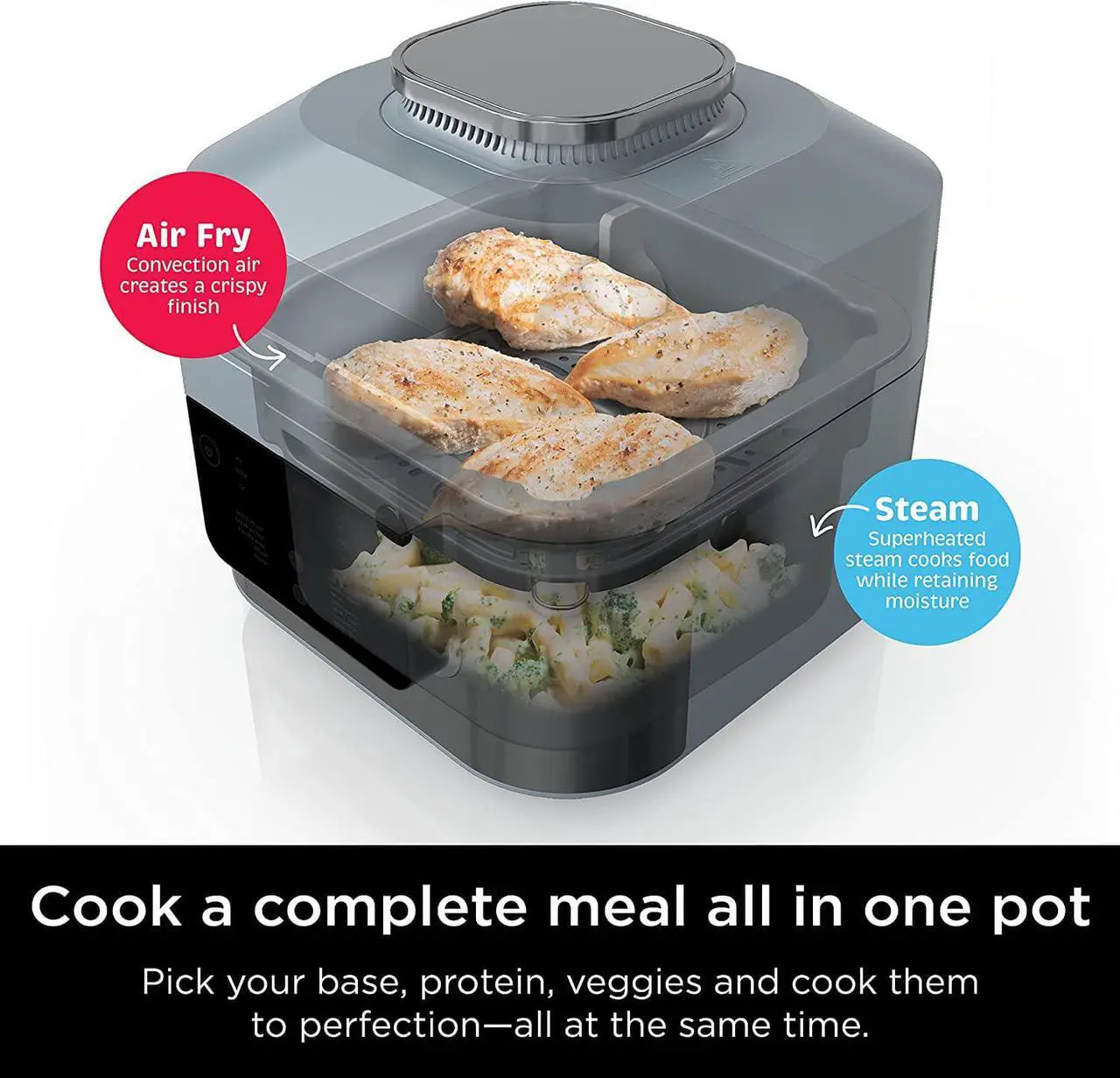 Alt view image 2 of 7 - Ninja Speedi Rapid Cooker & Air Fryer, 6-Quart Capacity, 12-in-1 Functions to Steam, Bake, Roast, Sear, Sauté, Slow Cook, Sous Vide & More, 15-Minute Speedi Meals All In One Pot, Sea Salt Gray