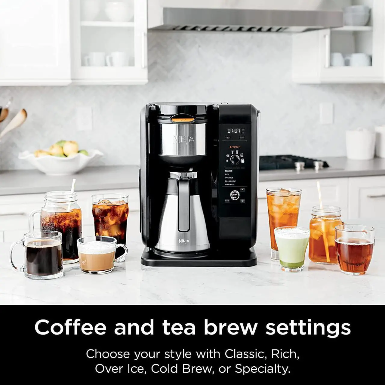 Alt view image 2 of 7 - Ninja Hot and Cold Brewed System, Tea & Coffee Maker, with Auto-iQ, 6 Sizes, 5 Styles, 5 Tea Settings, 50 oz Thermal Carafe, Frother, Coffee & Tea Baskets, Dishwasher Safe Parts, Black