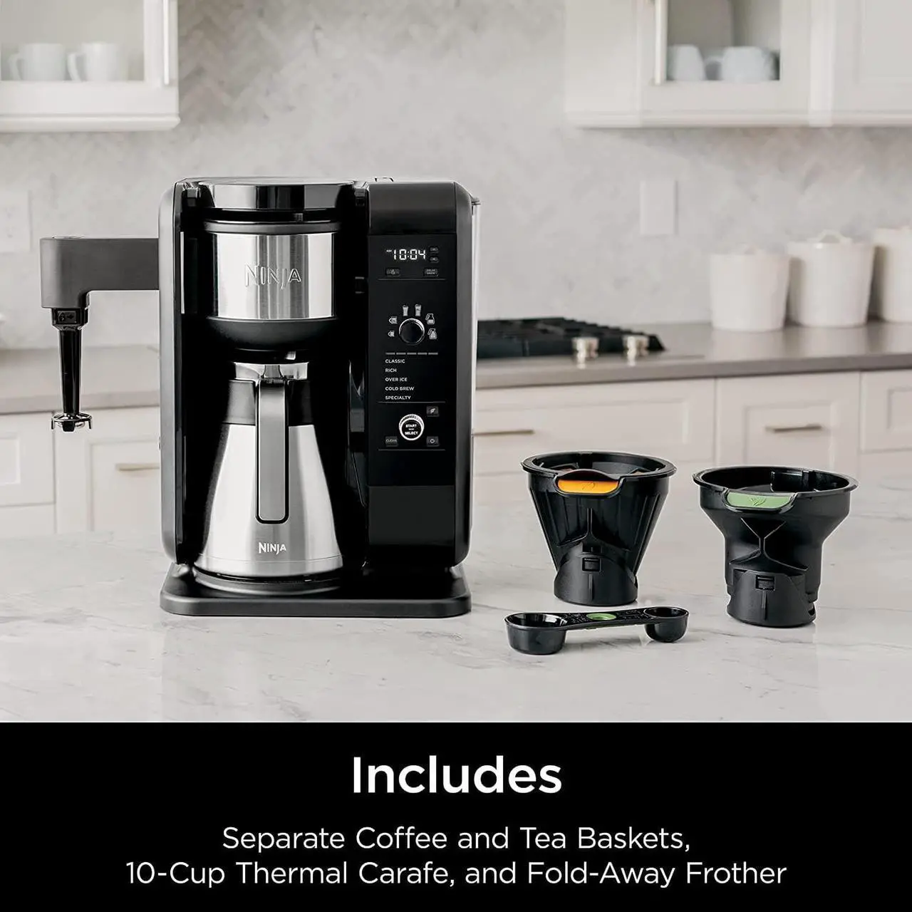 Alt view image 7 of 7 - Ninja Hot and Cold Brewed System, Tea & Coffee Maker, with Auto-iQ, 6 Sizes, 5 Styles, 5 Tea Settings, 50 oz Thermal Carafe, Frother, Coffee & Tea Baskets, Dishwasher Safe Parts, Black