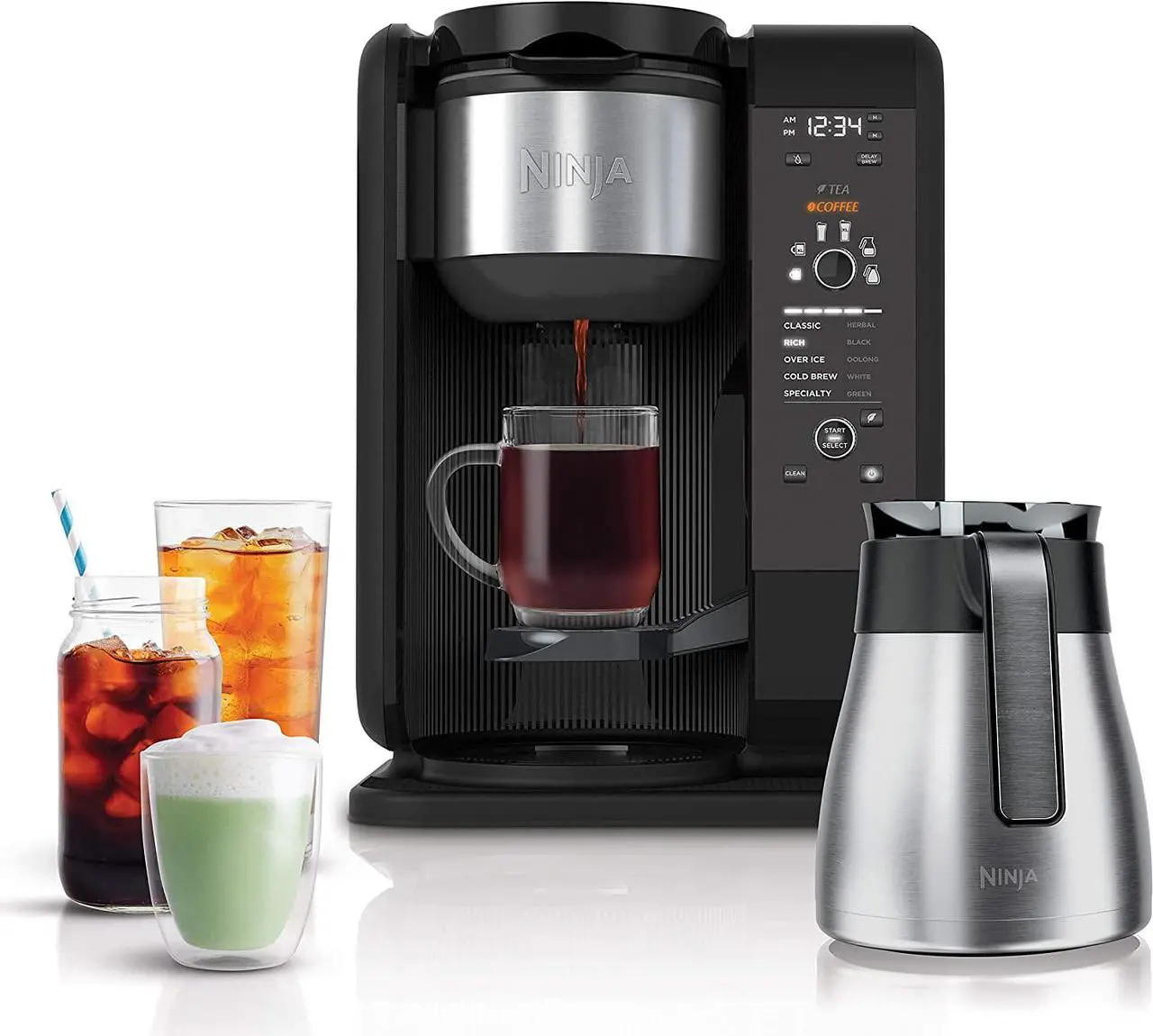 Main image of Ninja Hot and Cold Brewed System, Tea & Coffee Maker, with Auto-iQ, 6 Sizes, 5 Styles, 5 Tea Settings, 50 oz Thermal Carafe, Frother, Coffee & Tea Baskets, Dishwasher Safe Parts, Black
