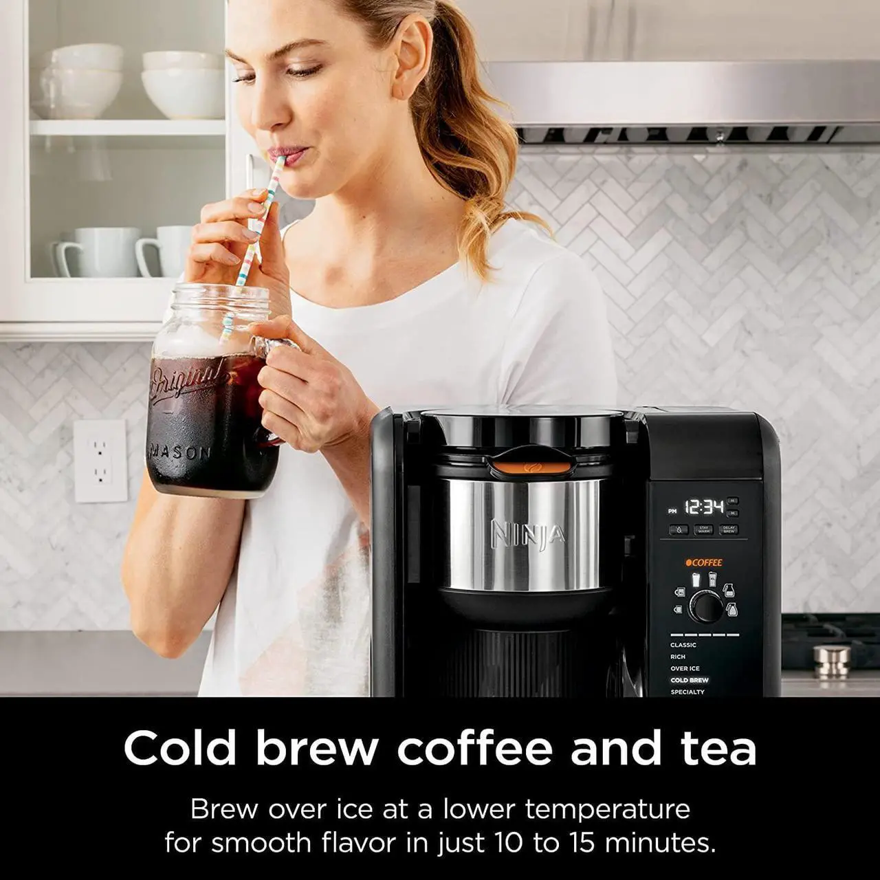 Alt view image 6 of 7 - Ninja Hot and Cold Brewed System, Tea & Coffee Maker, with Auto-iQ, 6 Sizes, 5 Styles, 5 Tea Settings, 50 oz Thermal Carafe, Frother, Coffee & Tea Baskets, Dishwasher Safe Parts, Black