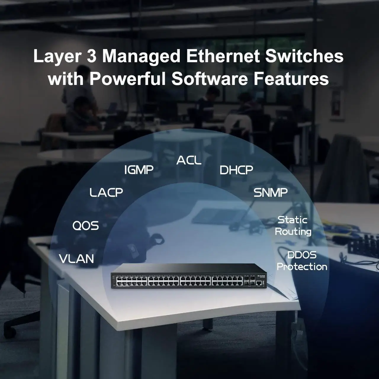 Alt view image 3 of 7 - 48 Port Gigabit Managed Switch, 48 Port GE, 4x10G SFP+, 1 Console Port, 1 USB Port, L3 Smart Managed, Rackmount , DHCP QoS Vlan IGMP and Static Routing