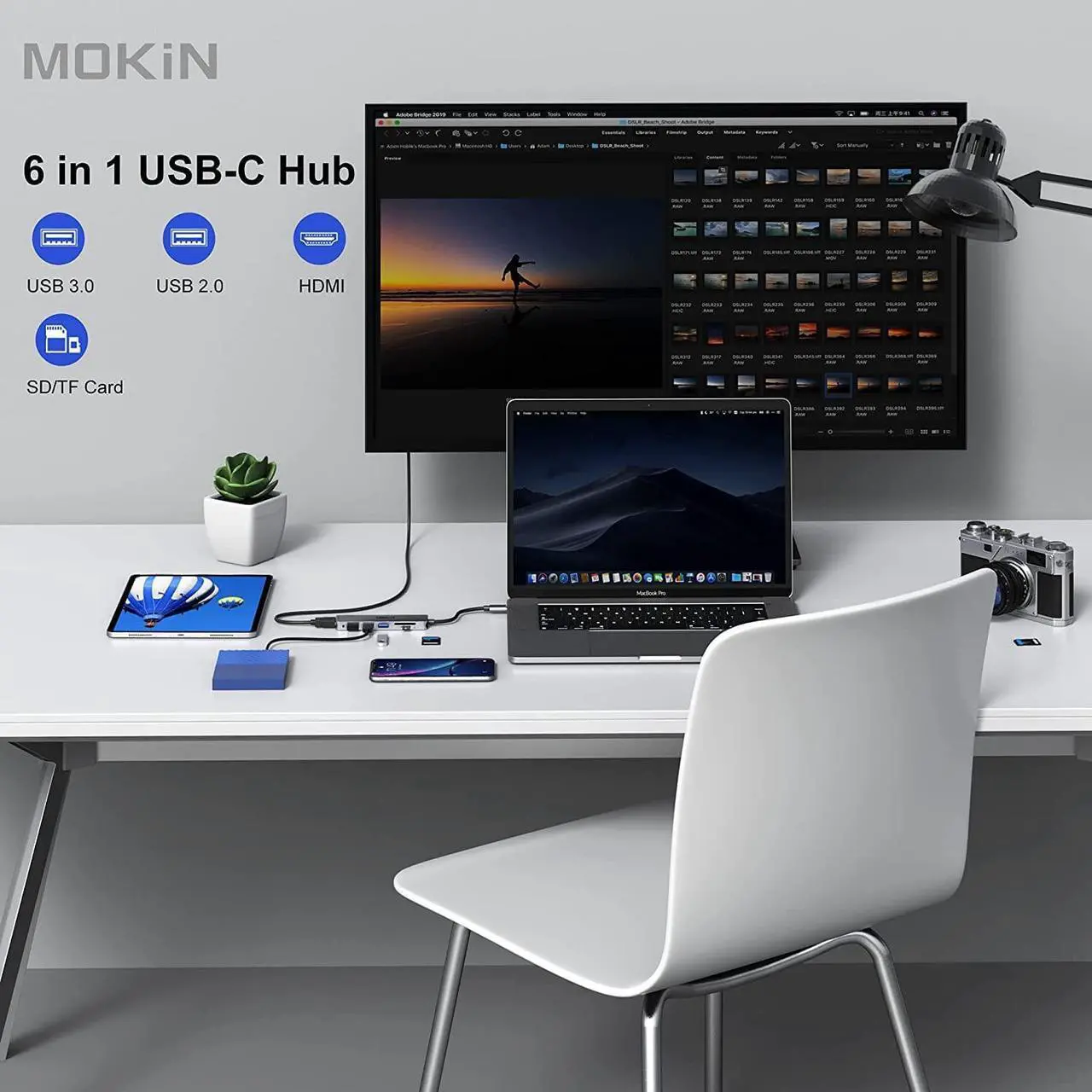 Alt view image 6 of 6 - USB C Hub HDMI Adapter for MacBook Pro 2019/2018/2017,5 in 1 Dongle USB-C to HDMI, Sd/TF Card Reader and 2 Ports USB 3.0 (Space Gray)