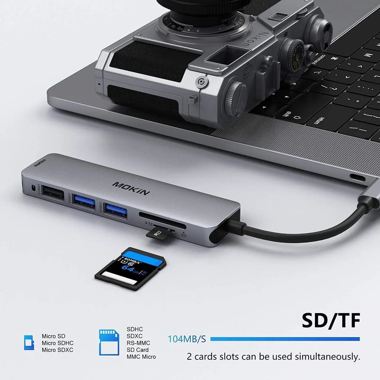 Alt view image 5 of 6 - USB C Hub HDMI Adapter for MacBook Pro 2019/2018/2017,5 in 1 Dongle USB-C to HDMI, Sd/TF Card Reader and 2 Ports USB 3.0 (Space Gray)