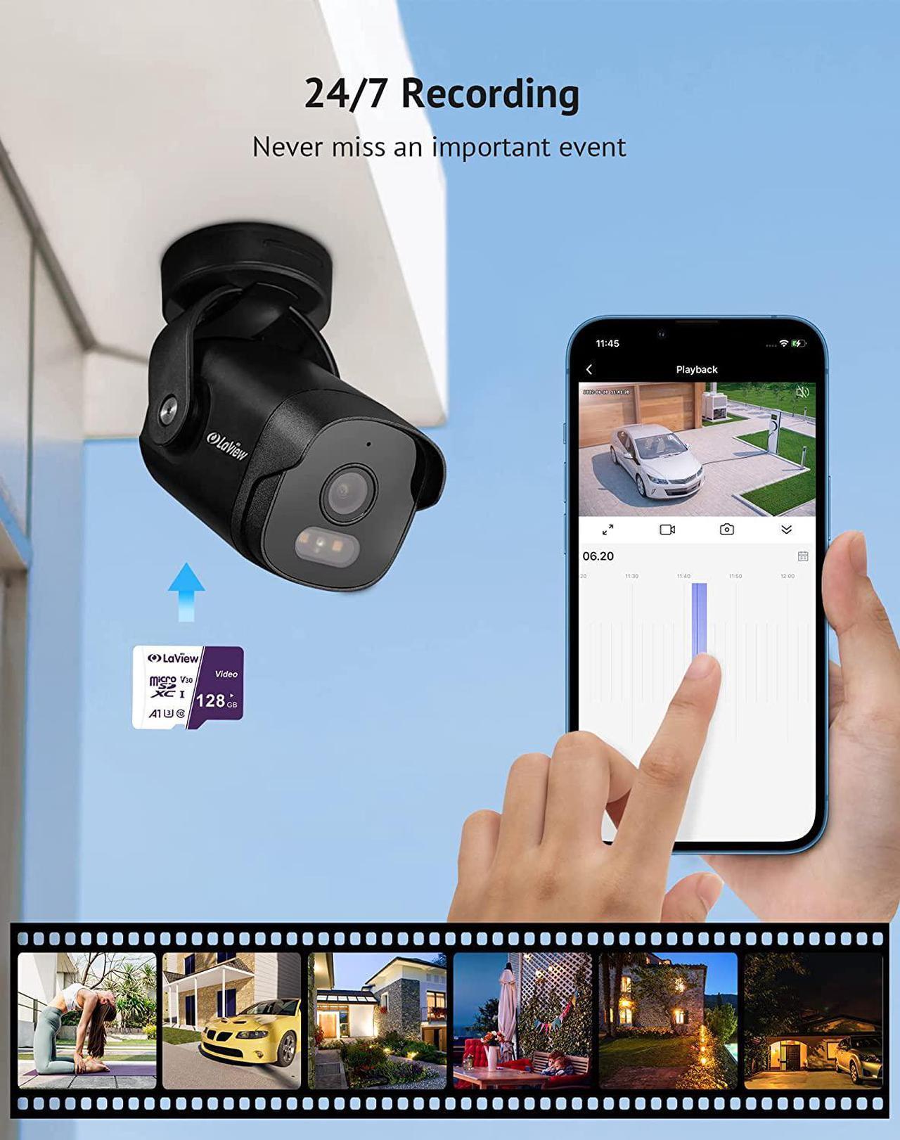 Alt view image 4 of 7 - 2K Security Camera Outdoor with Color Night Vision,3MP Wired Cameras for Home Security,IP65 Waterproof Camera, 24/7 Live Video,2 Way Audio,Cloud Storage/SD Slot, 4pcs