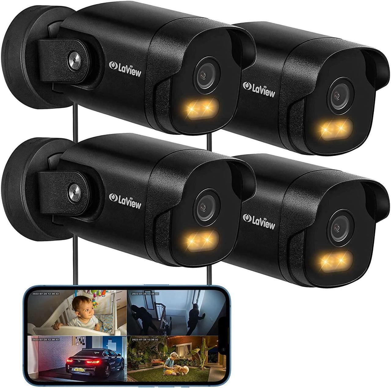 Main image of 2K Security Camera Outdoor with Color Night Vision,3MP Wired Cameras for Home Security,IP65 Waterproof Camera, 24/7 Live Video,2 Way Audio,Cloud Storage/SD Slot, 4pcs