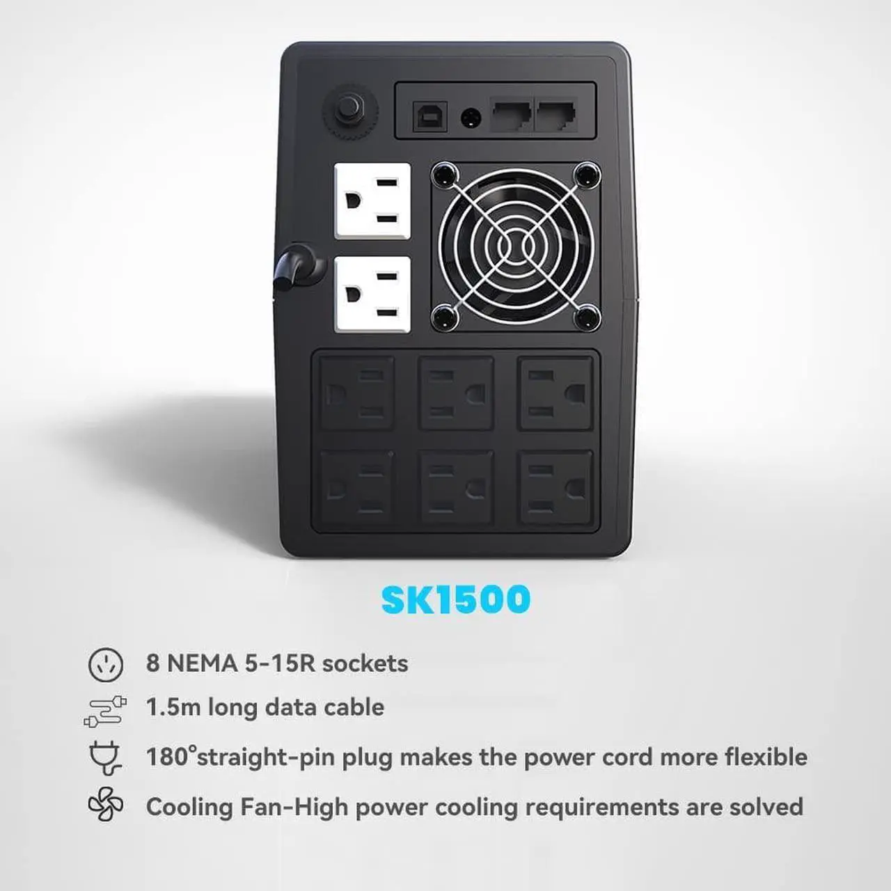 Alt view image 6 of 6 - 1500VA/900W Computer Battery Backup Power Supply and Surge Protector,Uninterruptible Power Supply,UPS Battery Backup System Intelligent LCD 8 Outlets,Fan Included