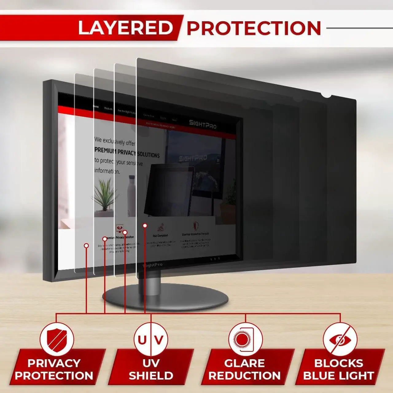 Main image of 23.8 Inch Computer Privacy Screen Filter for 16:9 Widescreen Monitor - Privacy Shield and Anti-Glare Protector