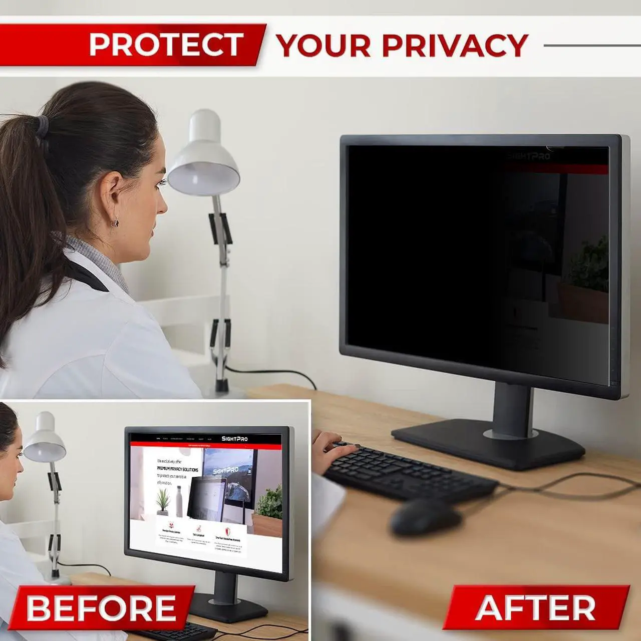 Alt view image 6 of 7 - 23.8 Inch Computer Privacy Screen Filter for 16:9 Widescreen Monitor - Privacy Shield and Anti-Glare Protector
