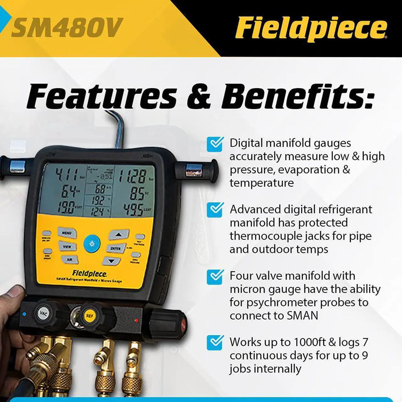 Alt view image 2 of 6 - Fieldpiece SM480V SMAN Digital Manifold Wireless Data Logging