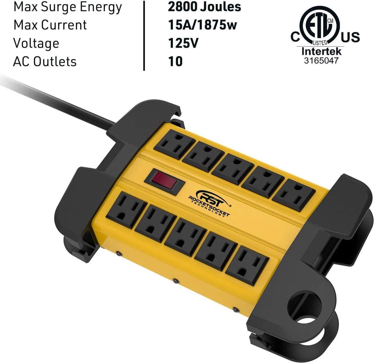 Alt view image 2 of 7 - 10-Outlets Heavy Duty Power Strip Metal Surge Protector with 15 Amps, 15-Foot Power Cord 2800 Joules for Garden, Kitchen, Office, School, ETL Listed