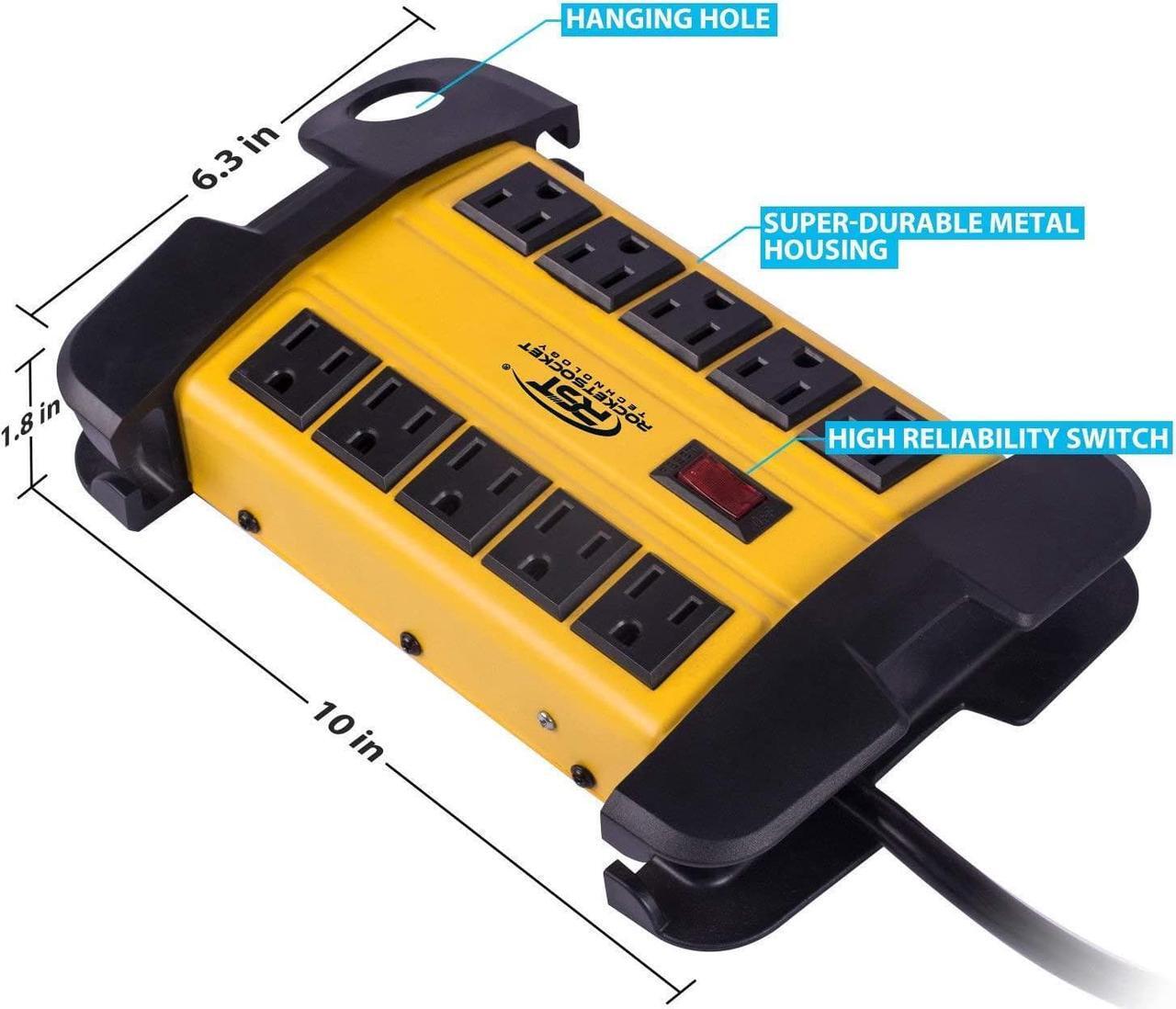Alt view image 3 of 7 - 10-Outlets Heavy Duty Power Strip Metal Surge Protector with 15 Amps, 15-Foot Power Cord 2800 Joules for Garden, Kitchen, Office, School, ETL Listed