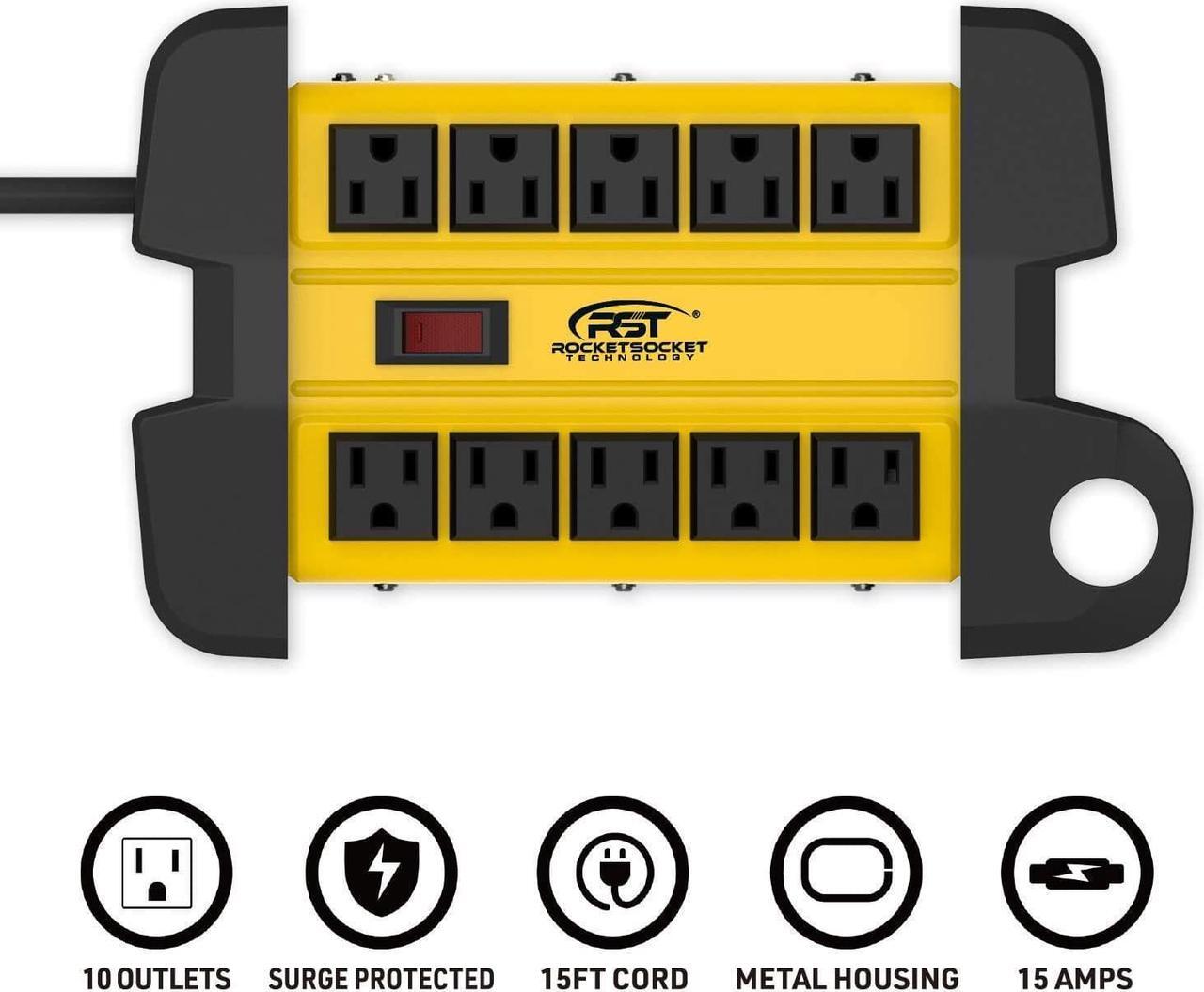 Alt view image 7 of 7 - 10-Outlets Heavy Duty Power Strip Metal Surge Protector with 15 Amps, 15-Foot Power Cord 2800 Joules for Garden, Kitchen, Office, School, ETL Listed