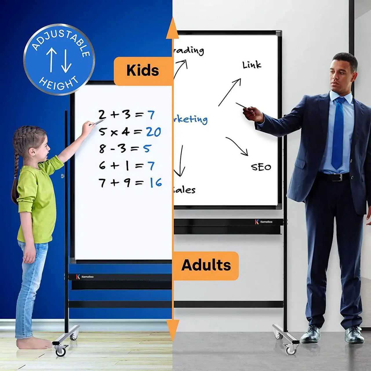 Alt view image 4 of 6 - Rolling Magnetic Whiteboard 70 x 36 - Large Portable Dry Erase Board with Stand - Double Sided Easel Style Whiteboard with Wheels - Mobile Standing Whiteboard for Office, Classroom & Home