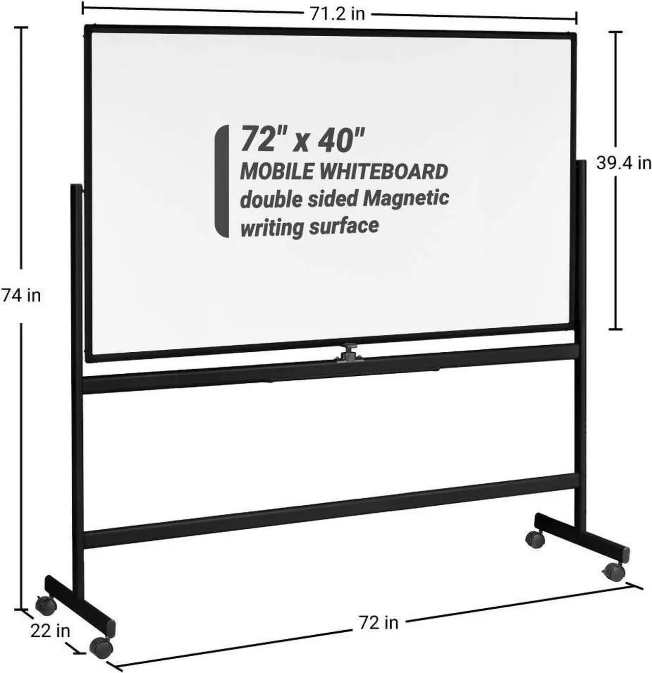 Alt view image 2 of 7 - Mobile Whiteboard 72 x 40, 360° Reversible Double Sided Magnetic Dry Erase Board with Portable Rolling Stand on Wheels, Easel Standing Board with Black Aluminum Frame