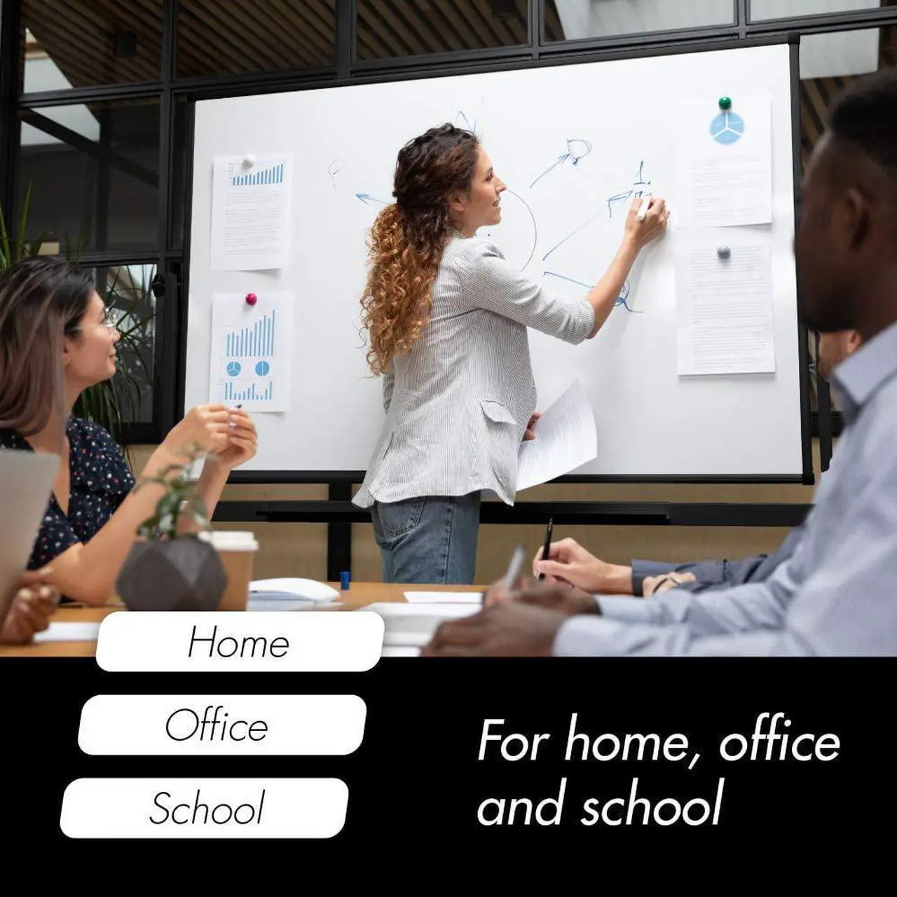 Alt view image 7 of 7 - Mobile Whiteboard 72 x 40, 360° Reversible Double Sided Magnetic Dry Erase Board with Portable Rolling Stand on Wheels, Easel Standing Board with Black Aluminum Frame