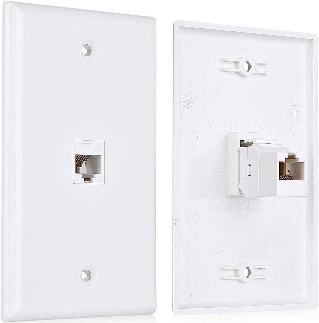 Main image of Cable Matters 2-Pack 1-Port Ethernet Wall Plate, Cat6 Wall Plate / Cat5 Ethernet Wall Outlet in White with White Ethernet Keystone Jack