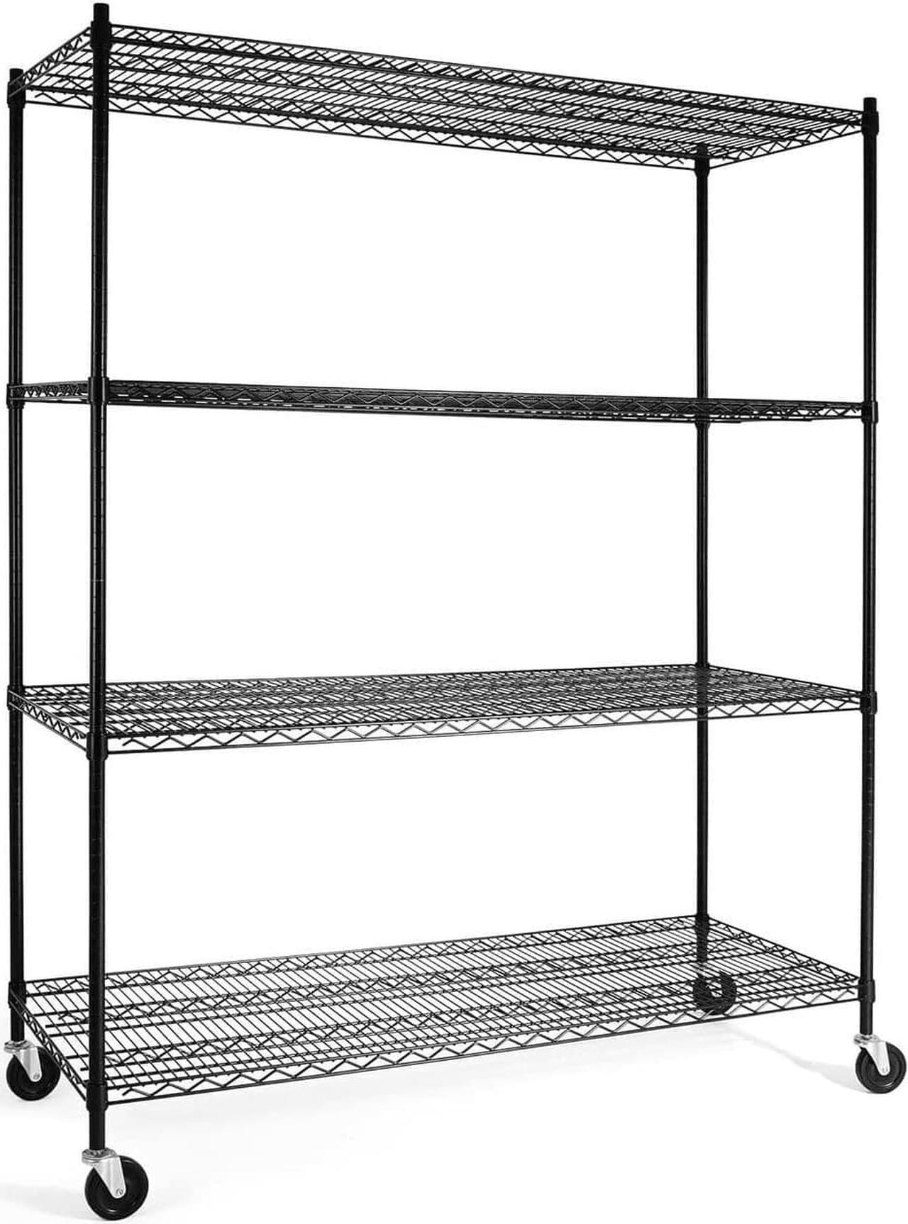 Main image of 4-Tier Commercial Grade Heavy Duty Adjustable Height Wire Shelving w/Wheels & Leveling Feet, Storage Metal Steel Shelf, Garage Shelving Storage, Utility Wire Rack Storage Shelving Unit, 60" W