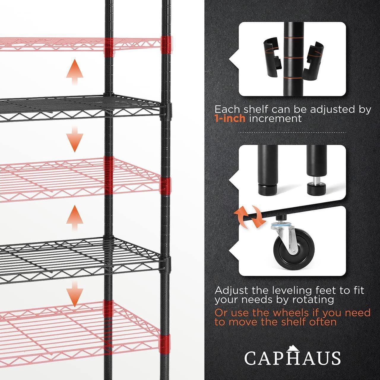 Alt view image 4 of 7 - 4-Tier Commercial Grade Heavy Duty Adjustable Height Wire Shelving w/Wheels & Leveling Feet, Storage Metal Steel Shelf, Garage Shelving Storage, Utility Wire Rack Storage Shelving Unit, 60" W