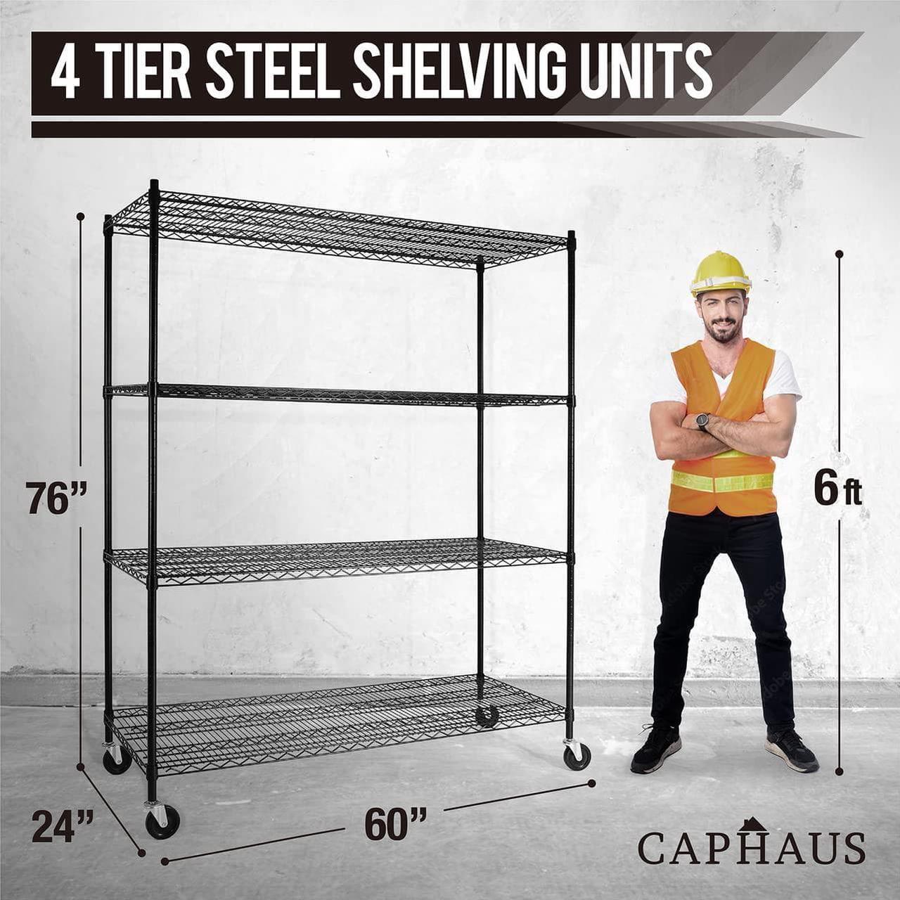 Alt view image 3 of 7 - 4-Tier Commercial Grade Heavy Duty Adjustable Height Wire Shelving w/Wheels & Leveling Feet, Storage Metal Steel Shelf, Garage Shelving Storage, Utility Wire Rack Storage Shelving Unit, 60" W