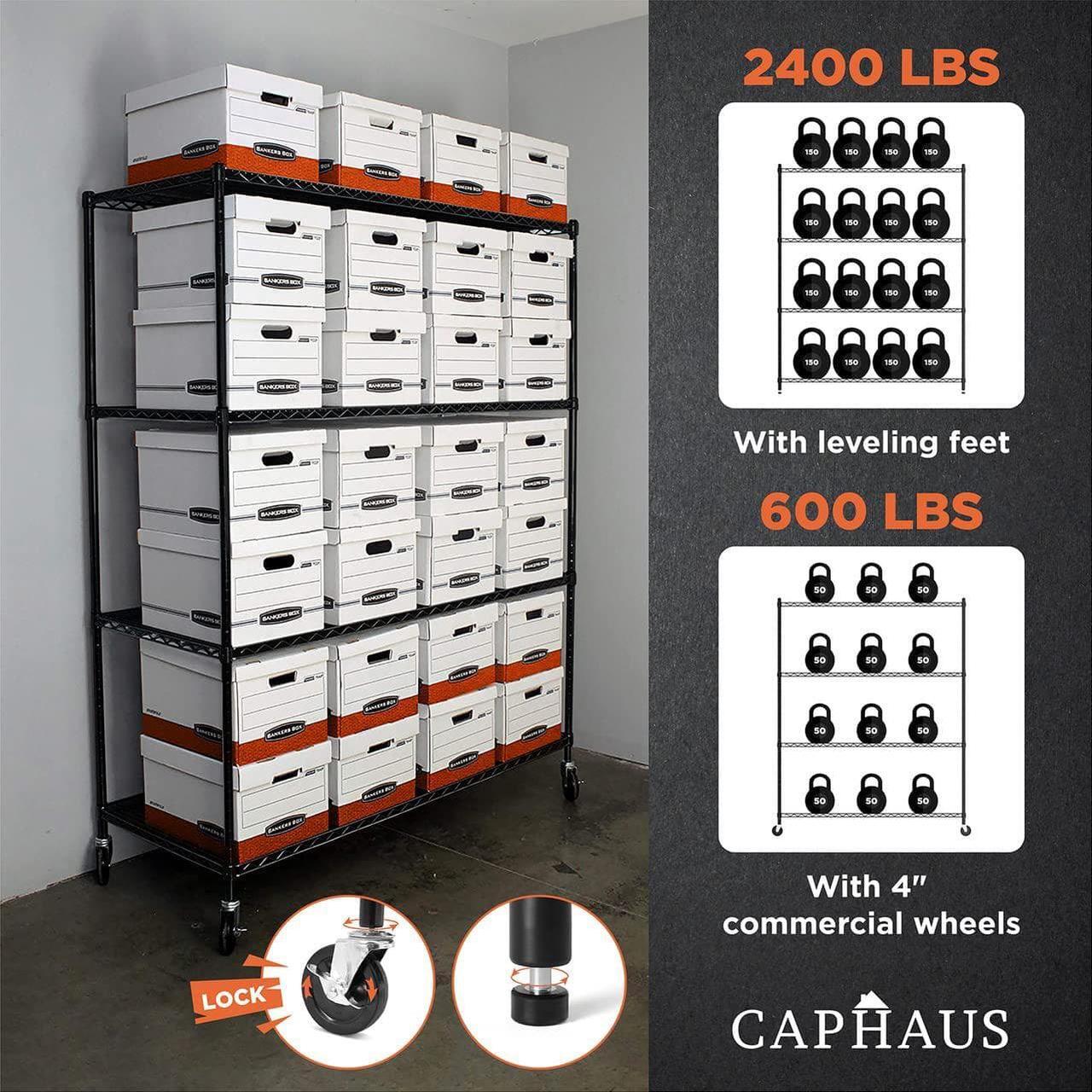 Alt view image 7 of 7 - 4-Tier Commercial Grade Heavy Duty Adjustable Height Wire Shelving w/Wheels & Leveling Feet, Storage Metal Steel Shelf, Garage Shelving Storage, Utility Wire Rack Storage Shelving Unit, 60" W