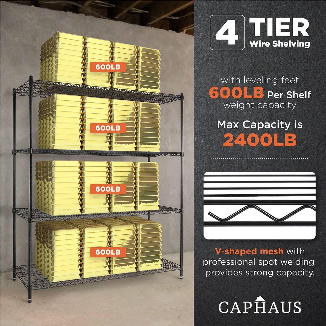 Alt view image 6 of 7 - 4-Tier Commercial Grade Heavy Duty Adjustable Height Wire Shelving w/Wheels & Leveling Feet, Storage Metal Steel Shelf, Garage Shelving Storage, Utility Wire Rack Storage Shelving Unit, 60" W