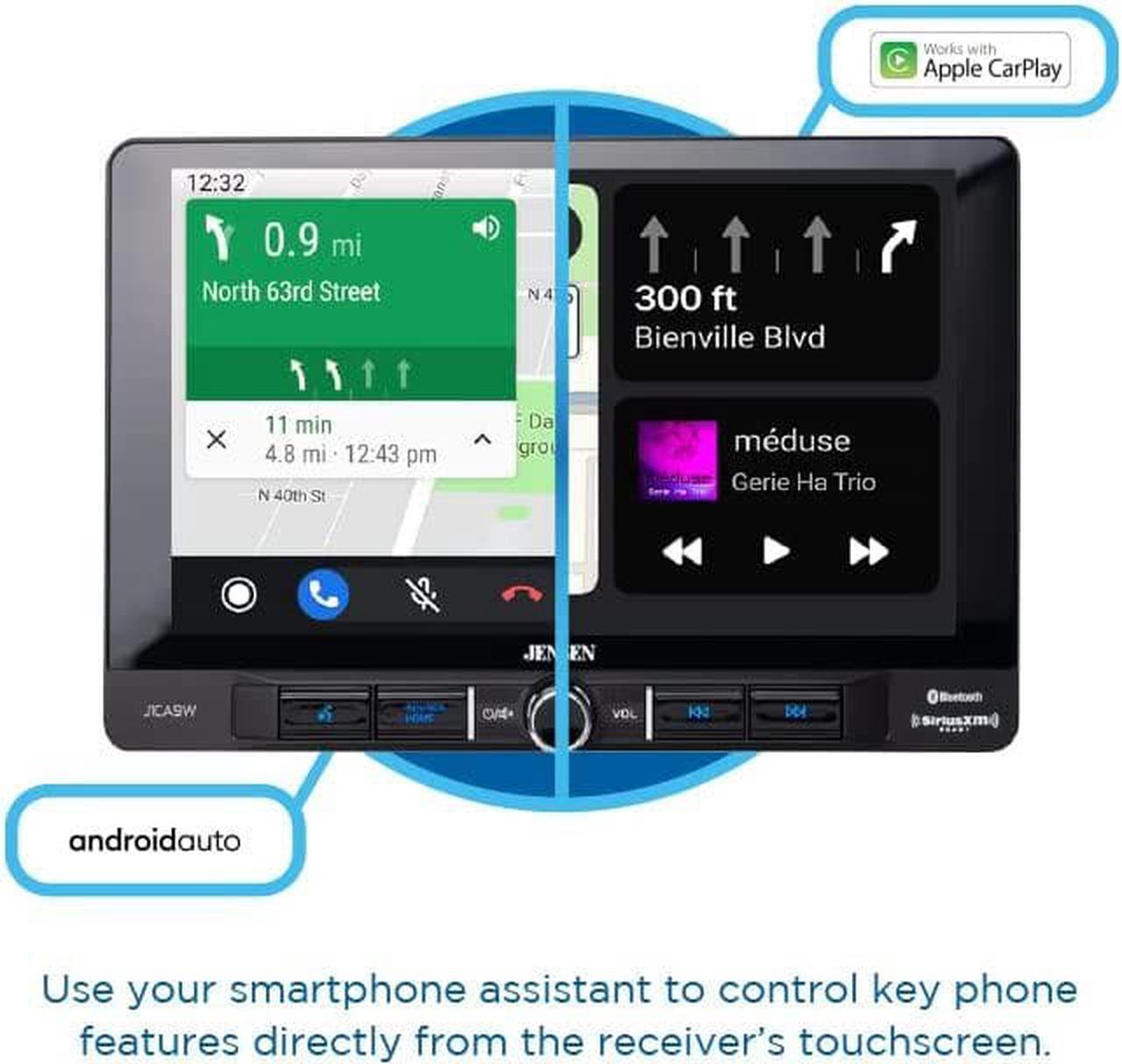 Alt view image 3 of 6 - JENSEN 9-inch Touch Screen Single DIN Car Stereo Media Receiver, Wireless and Wired Apple CarPlay & Android Auto, Built-in Bluetooth, Backup Camera Input, USB Playback & Charge, Sirius XM Ready