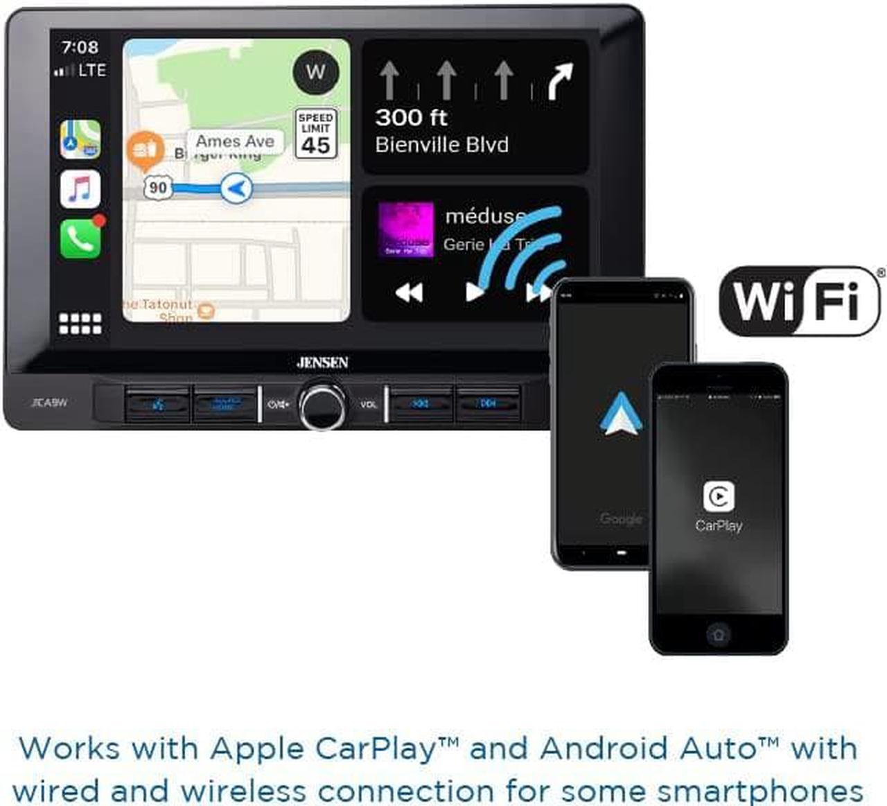 Alt view image 4 of 6 - JENSEN 9-inch Touch Screen Single DIN Car Stereo Media Receiver, Wireless and Wired Apple CarPlay & Android Auto, Built-in Bluetooth, Backup Camera Input, USB Playback & Charge, Sirius XM Ready