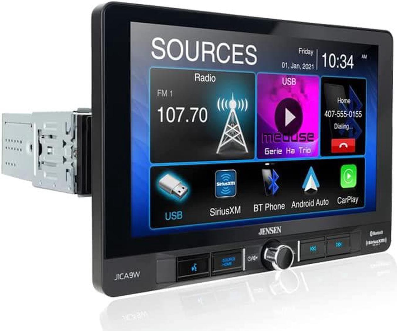 Main image of JENSEN 9-inch Touch Screen Single DIN Car Stereo Media Receiver, Wireless and Wired Apple CarPlay & Android Auto, Built-in Bluetooth, Backup Camera Input, USB Playback & Charge, Sirius XM Ready