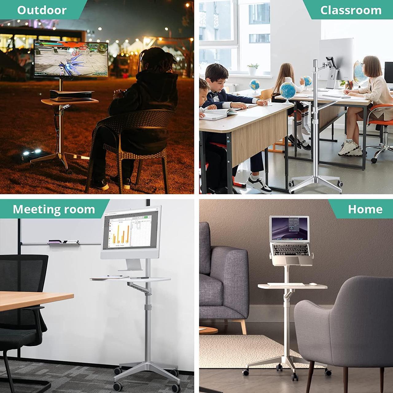 Alt view image 7 of 7 - Mobile Desk,Mobile Workstation,Mulitiuse Rolling Laptop Floor Stand,34"-48.6" Height Adjustable,Compatible with 17"-27"Monitor&12"-17"Laptop,21"×14" Desk Board,Maxload 17.6lbs,4 Lockable Wheels