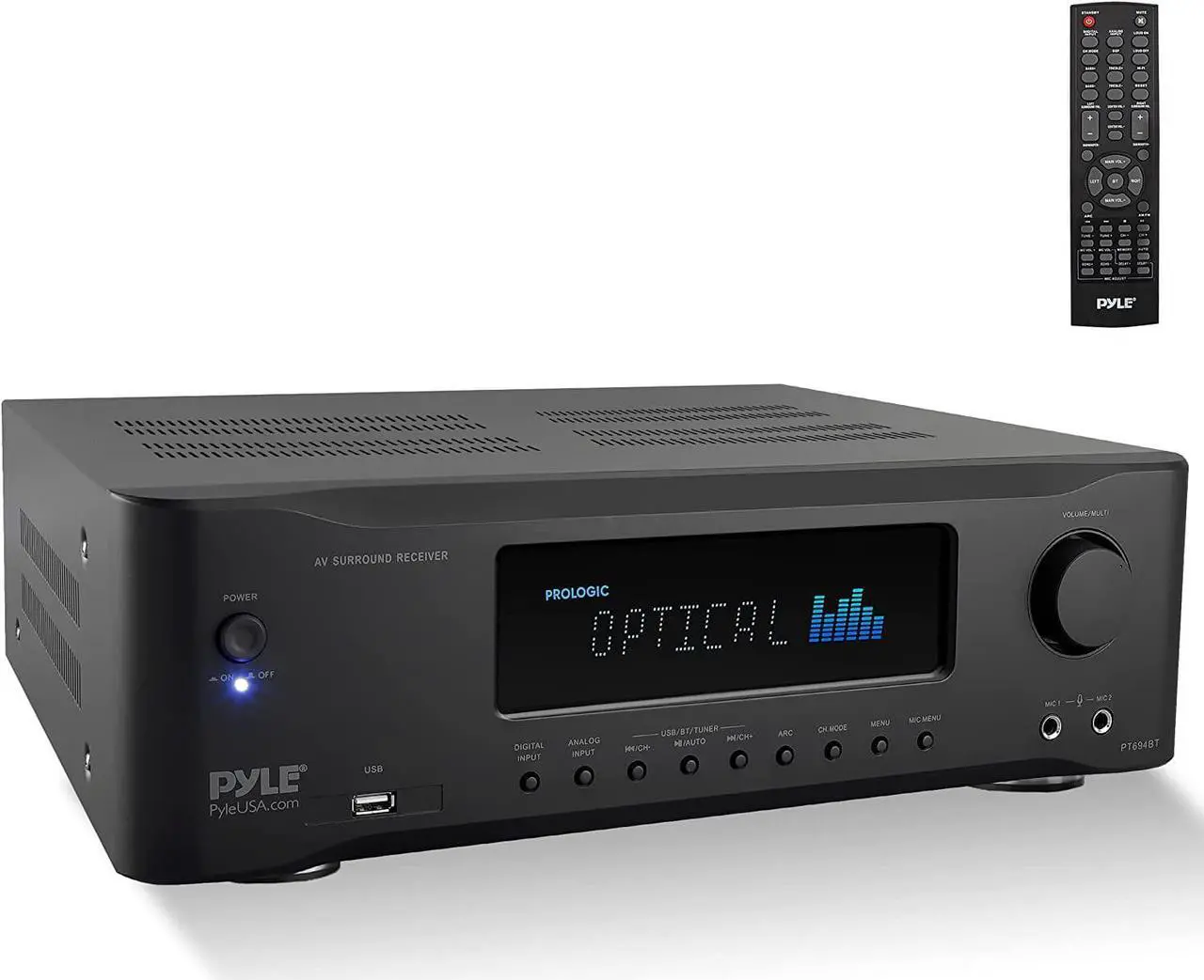 Main image of Pyle 5.2-Channel Hi-Fi Bluetooth Stereo Amplifier - 1000 Watt AV Home Speaker Subwoofer Sound Receiver w/Radio, USB, RCA, HDMI, MIC in, Wireless Streaming, Supports 4K UHD TV, 3D, Blu-Ray