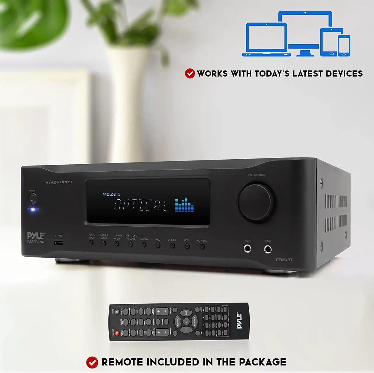 Alt view image 6 of 7 - Pyle 5.2-Channel Hi-Fi Bluetooth Stereo Amplifier - 1000 Watt AV Home Speaker Subwoofer Sound Receiver w/Radio, USB, RCA, HDMI, MIC in, Wireless Streaming, Supports 4K UHD TV, 3D, Blu-Ray
