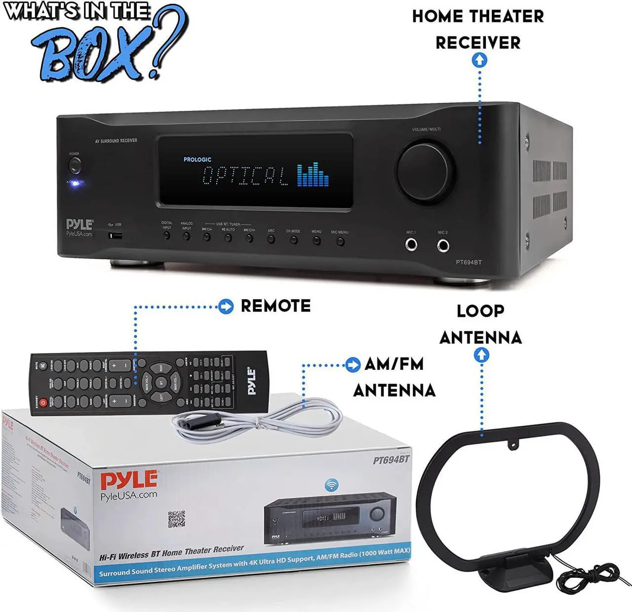 Alt view image 7 of 7 - Pyle 5.2-Channel Hi-Fi Bluetooth Stereo Amplifier - 1000 Watt AV Home Speaker Subwoofer Sound Receiver w/Radio, USB, RCA, HDMI, MIC in, Wireless Streaming, Supports 4K UHD TV, 3D, Blu-Ray