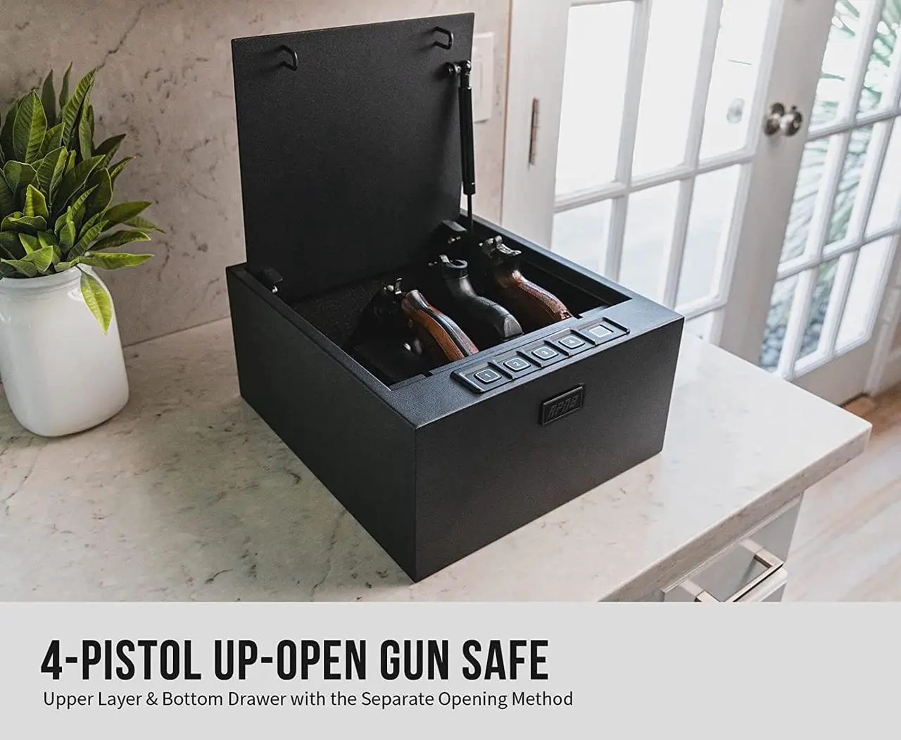 Alt view image 2 of 7 - Gun Safe,4-Pistol Multifunction Gun Safe,California DOJ Certified,Quick-Access Firearm Safety Device with Digital Key Pad & Biometric Fingerprint
