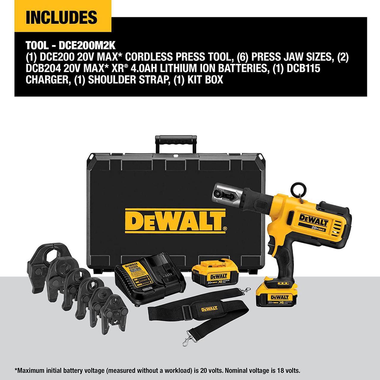 Alt view image 2 of 7 - DEWALT 20V Pro Press Tool For Copper Pipe and Stainless Steel Pipes, Plumbing, ½-1 ¼, Includes Crimping Head, 2 Batteries and Charger Included