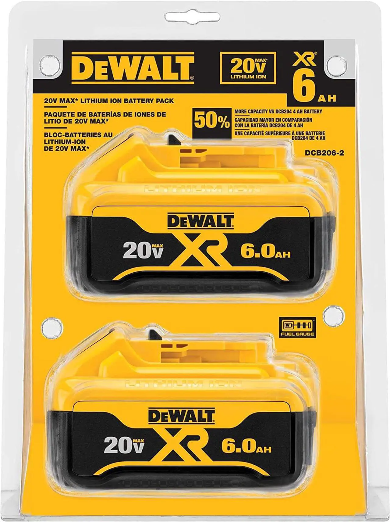 Alt view image 7 of 7 - DEWALT 20V MAX Battery, 6 Ah, 2-Pack, Fully Charged in Under 90 Minutes