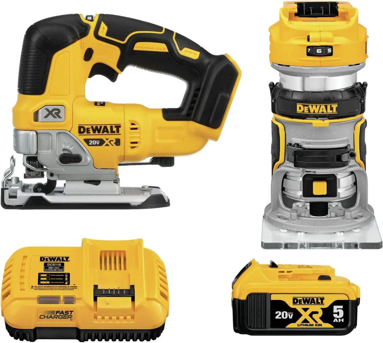 Main image of DEWALT 20V MAX Router Tool and Jig Saw, Cordless Woodworking 2-Tool Set with Battery and Charger