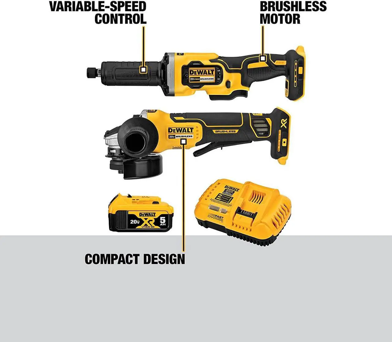 Alt view image 6 of 6 - DEWALT 20V MAX Angle Grinder and Die Grinder, Cordless 2-Tool Set with Battery and Charger