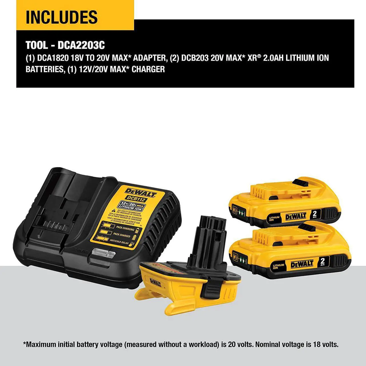 Alt view image 2 of 4 - DEWALT 20V MAX Battery Adapter Kit, 18V to 20V, 2 Batteries and Charger Included
