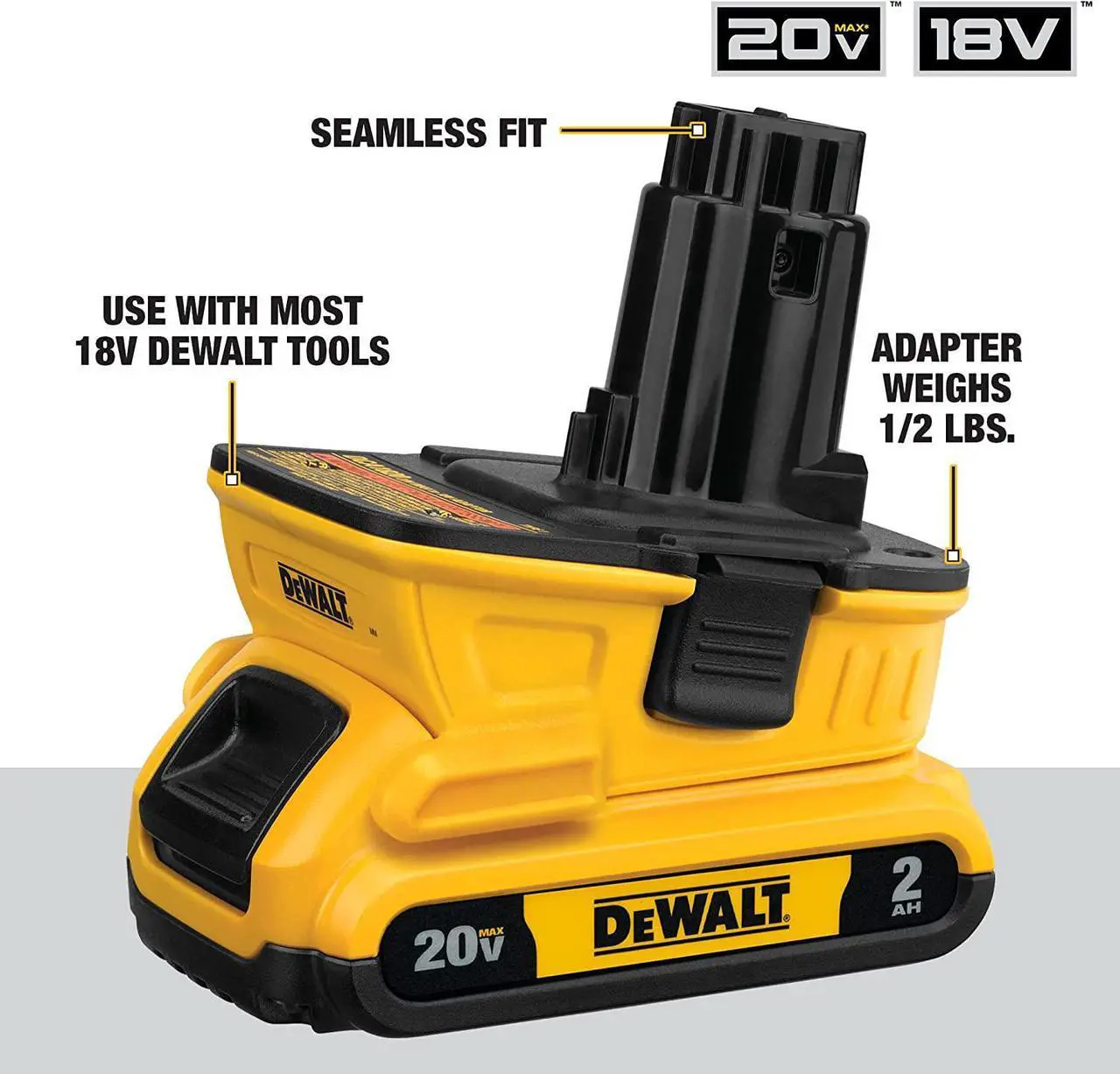Alt view image 3 of 4 - DEWALT 20V MAX Battery Adapter Kit, 18V to 20V, 2 Batteries and Charger Included