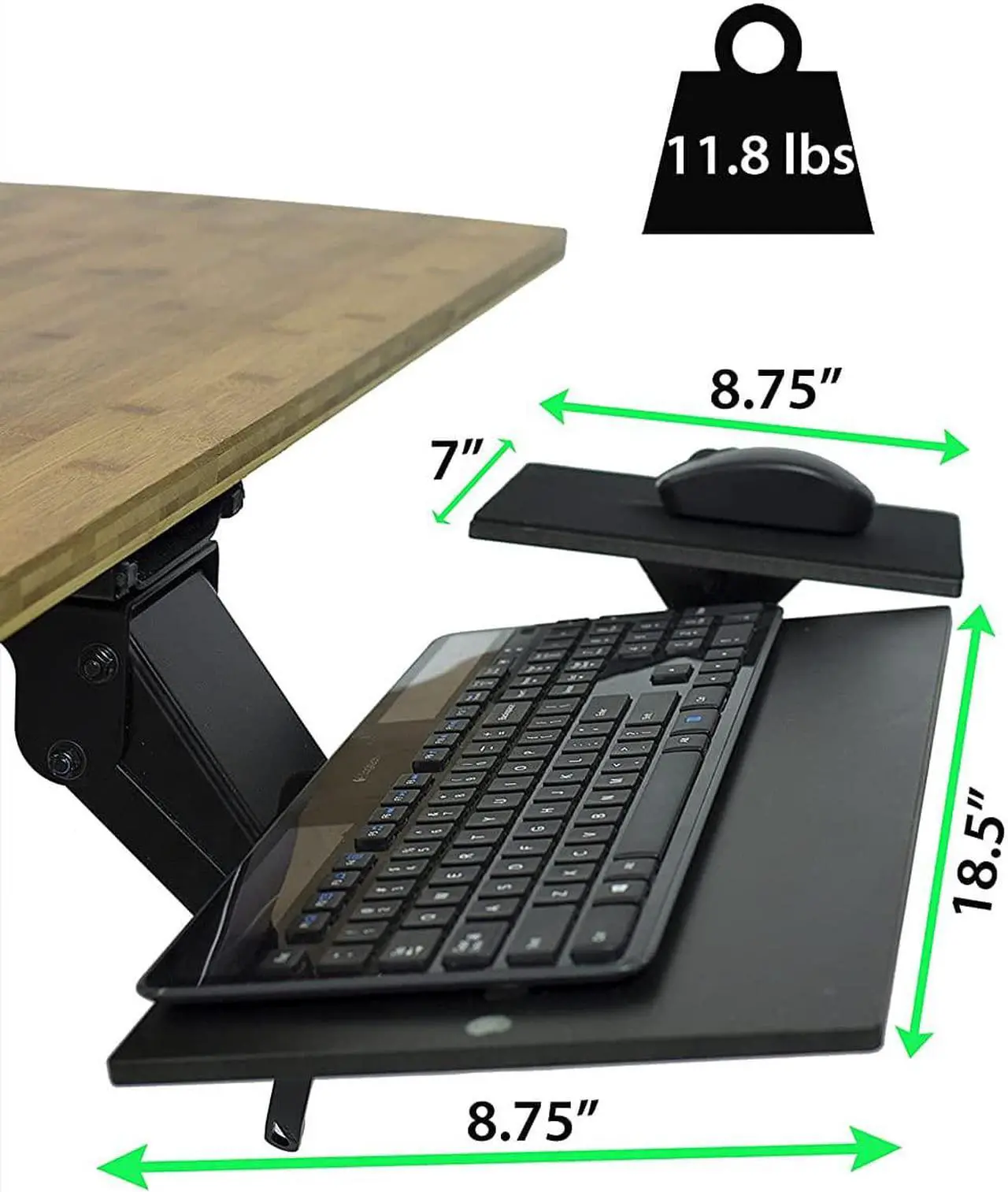 Alt view image 4 of 5 - Ergonomic Under-Desk Computer Keyboard Tray adjustable height angle negative tilt sliding pull out platform swivels 360 slides office products furniture desktop accessories with mouse pad black