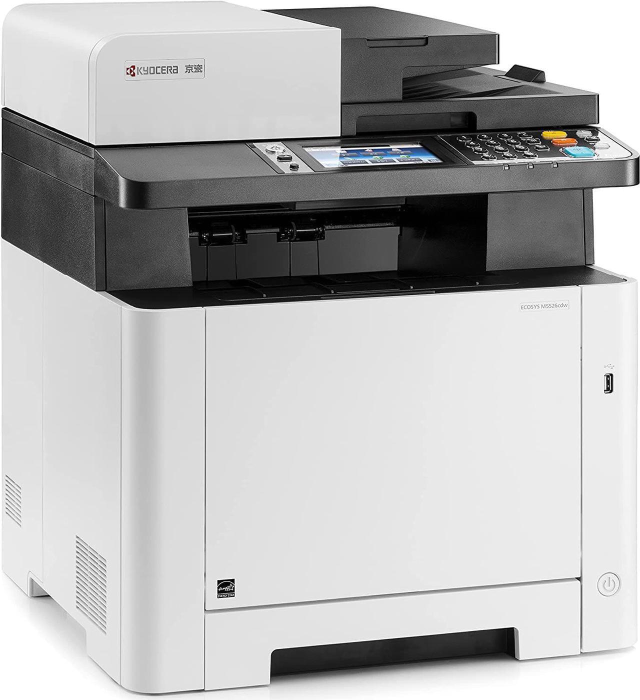 Alt view image 2 of 2 - Kyocera ECOSYS M5526cdw All-in-One Color Laser Printer (Print/Copy/Scan/Fax), 27 ppm, Up to Fine 1200 dpi, Gigabit Ethernet, Wireless & Wi-Fi Direct, Standard Duplex, 4.3in Touchscreen Panel, 512 mb
