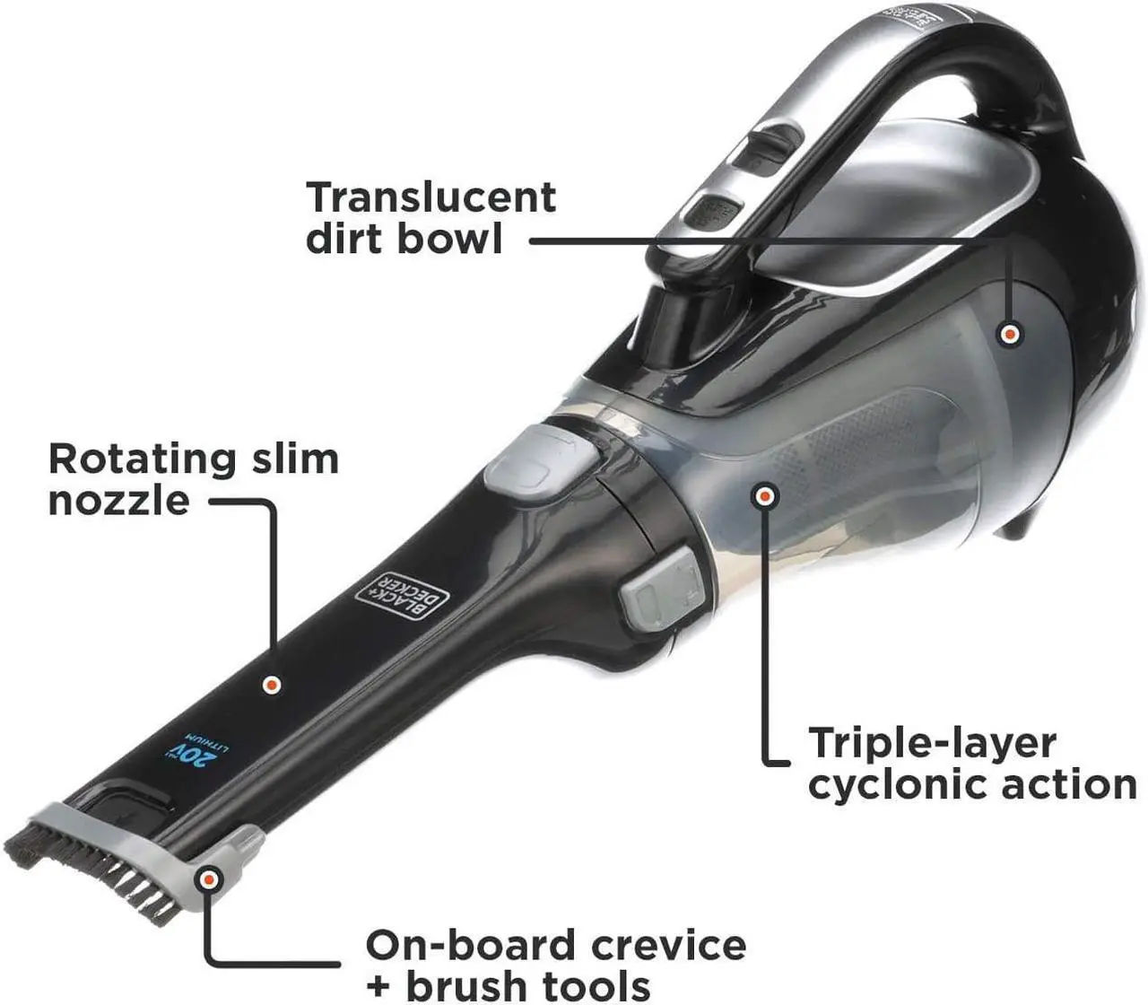 Alt view image 2 of 7 - BLACK+DECKER 20V Lithium Compact Hand VAC Dustbuster Handheld Vacuum, Cordless, Black