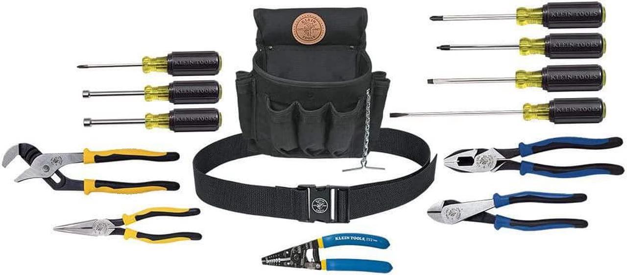 Main image of Klein Tools Tool Kit, Tool Set Includes Basic Tools, Pouch and Belt for Journeyman, Linesman, Professionals and Homeowners, 14-Piece