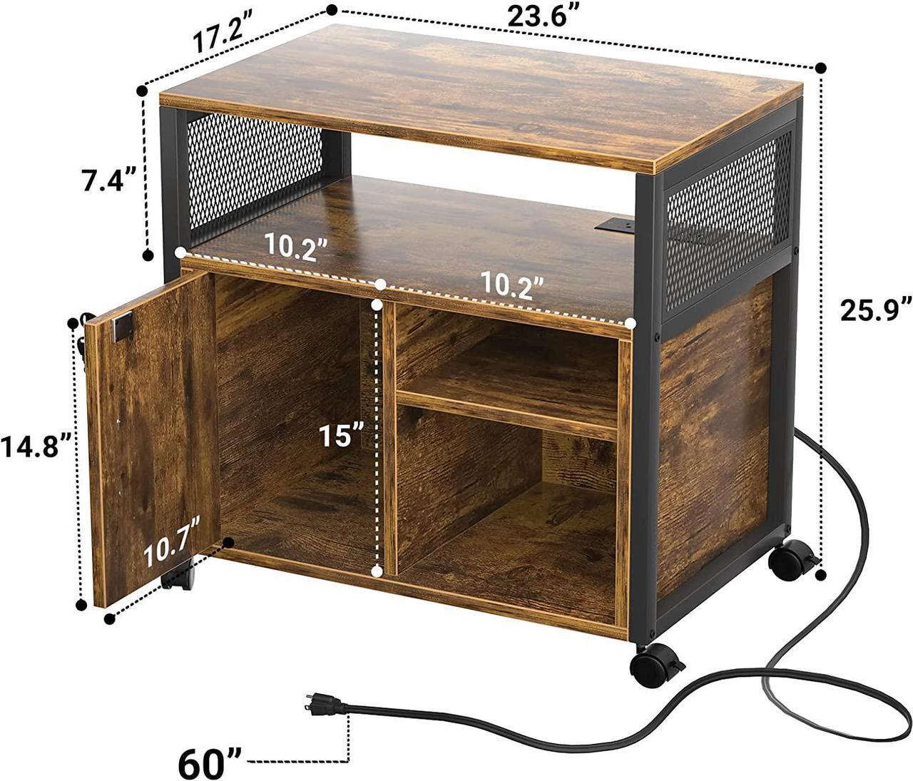 Alt view image 3 of 6 - Lateral File Cabinet, Locking Office Filing Cabinets with Socket and USB Charging Port, Modern Rolling Printer Stand with Storage for A4, Letter Size and File Folders, Rustic Brown