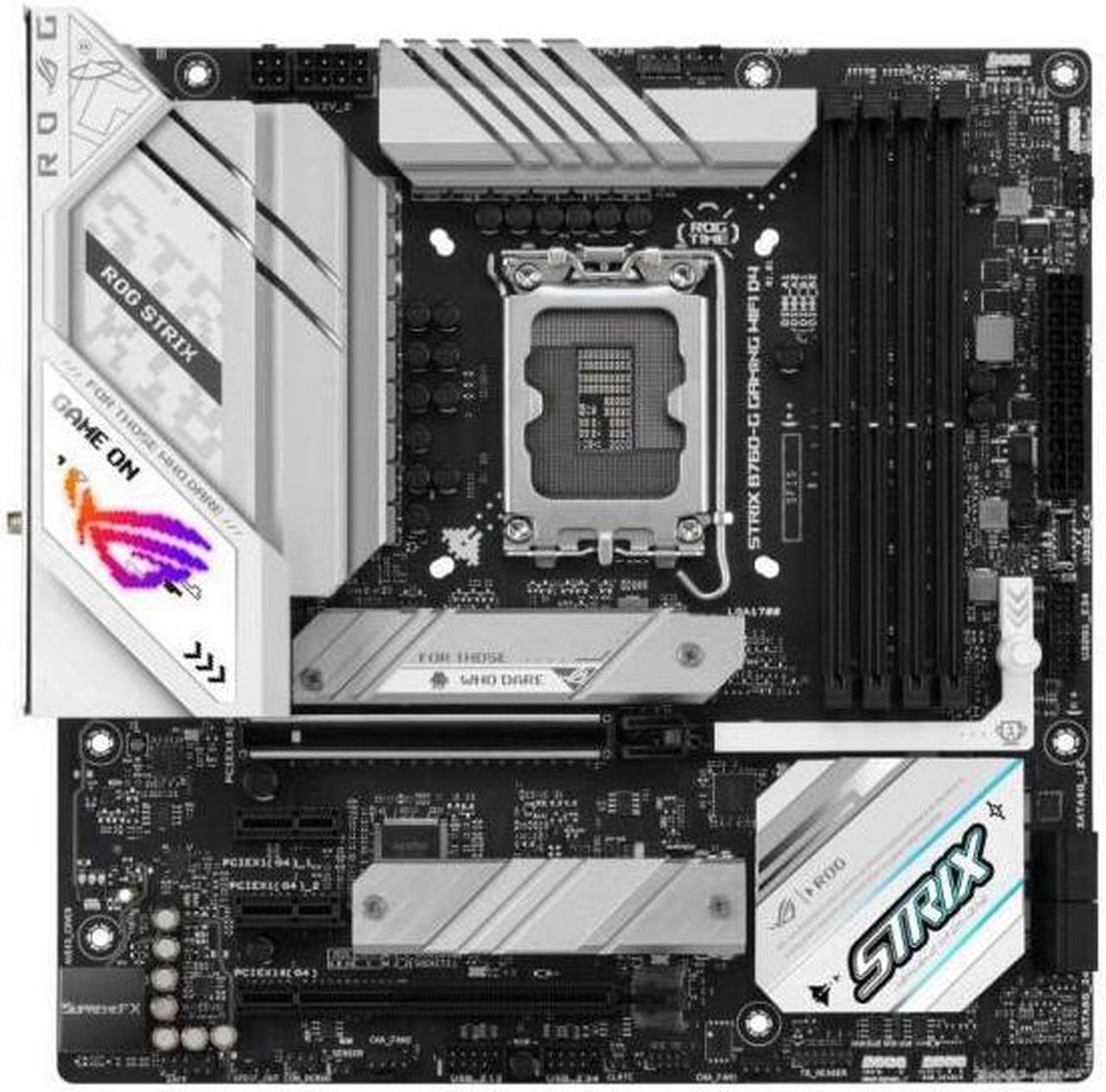 ASUS ROG STRIX B760-G GAMING WIFI D4 Intel LGA1700 mATX Motherboard ,4xDDR4,1xPCIe 5.0 x16, 2xM.2, 4 xSATA, 1xHDMI, 1xDP,WiFi 6E 2.5Gb Ethernet, Aura Sync