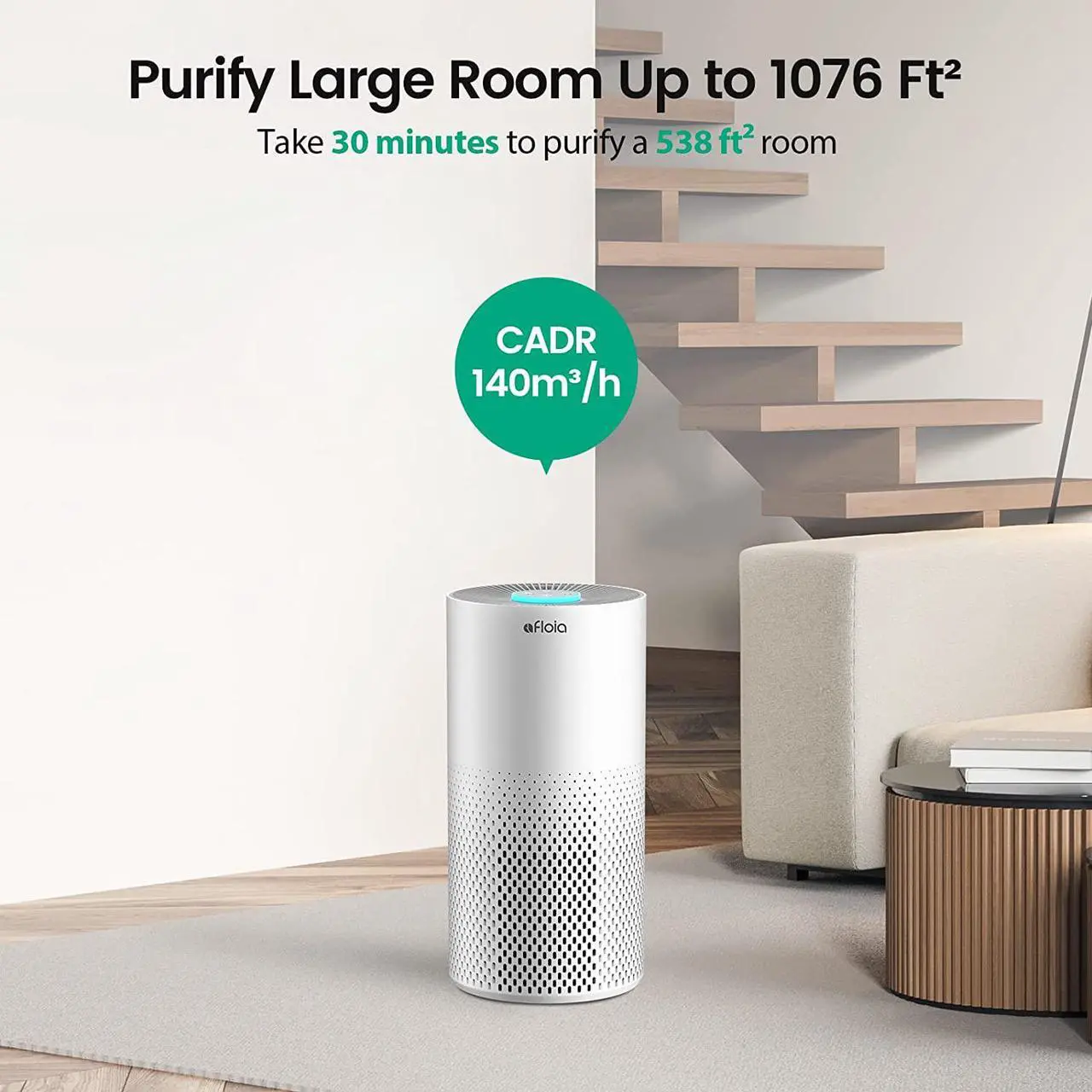 Alt view image 3 of 7 - Afloia Air Purifiers for Home Large Room Up to 1076 Ft², H13 True HEPA Air Purifiers for Bedroom 22 dB, Air Purifiers for Pets Dust Dander Mold Pollen, Odor Smoke Eliminator, Kilo White, 7 Color Light