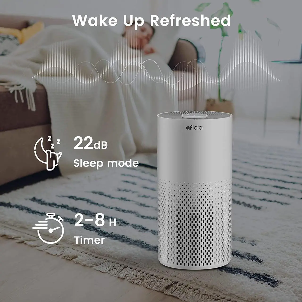 Alt view image 6 of 7 - Afloia Air Purifiers for Home Large Room Up to 1076 Ft², H13 True HEPA Air Purifiers for Bedroom 22 dB, Air Purifiers for Pets Dust Dander Mold Pollen, Odor Smoke Eliminator, Kilo White, 7 Color Light